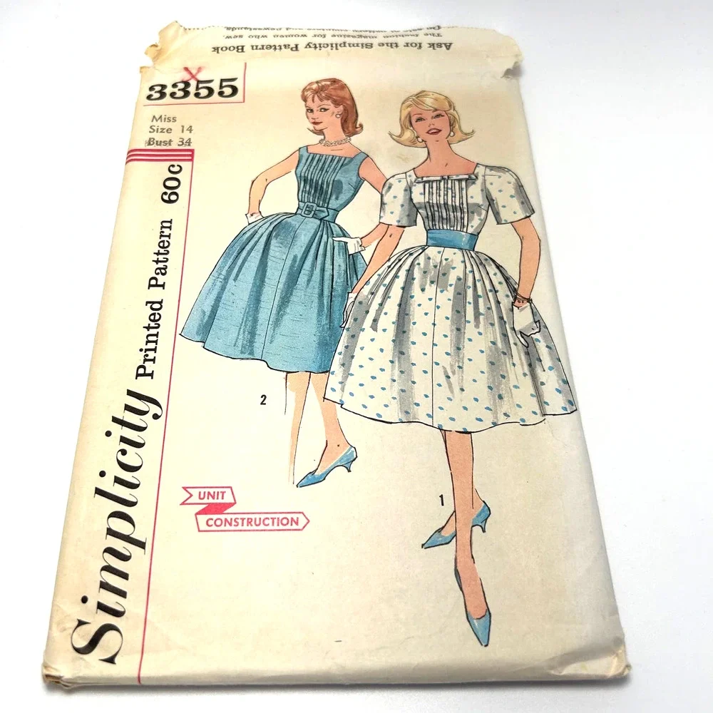 Simplicity Vintage‎ 1960's Pattern #3355 Jr./ Misses One Piece Dress Size 14 HTF